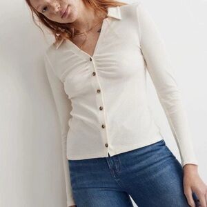 Madewell Plus Size Ruched Polo Cardigan Top Antique Cream Size 1X